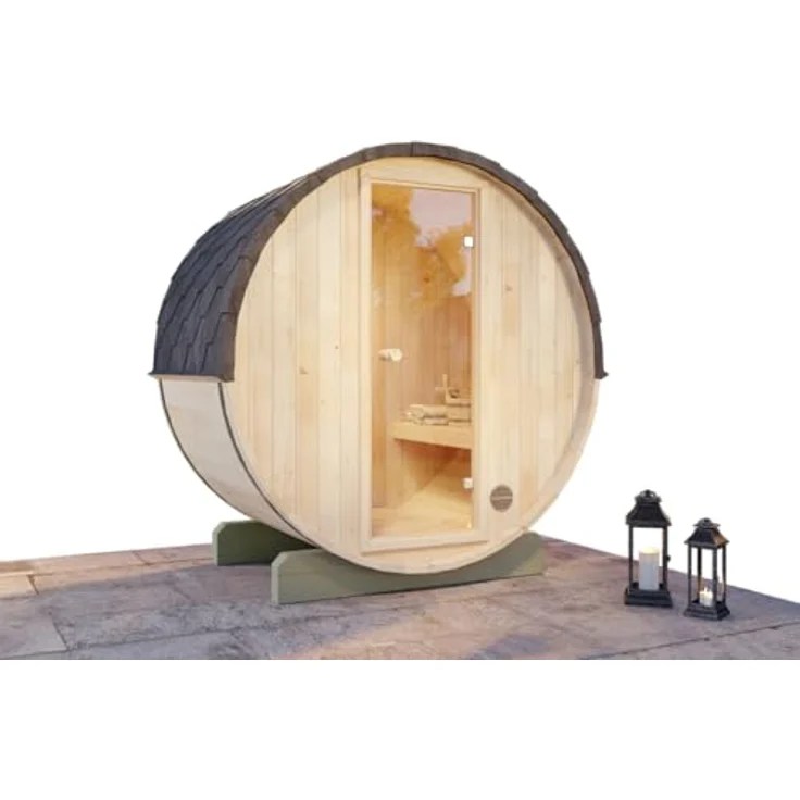 FinnTherm Fasssauna Sauna-Komplettset Mini XXS, Elektro-Saunaofen mit 6,0 kW Leistung, silber – Bild 3