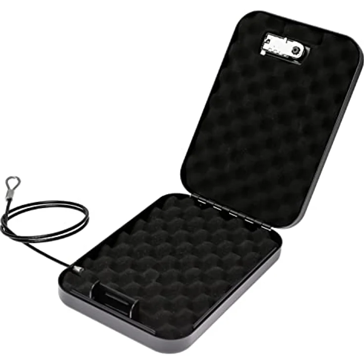 HMF 317-02 Sicherheitsbox mit Zahlenschloss, tragbarer Safe, Sicherungskabel | 24,5 x 16,5 x 5,7 cm | Schwarz – Bild 2