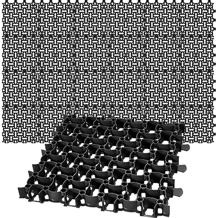 BigDean 24x Rasengitter Paddockplatte SCHWARZ 50x50 cm Reitplatzmatten Rasenmatten Rasenwaben Kiesgitter Parkplatzrasen 6 m²