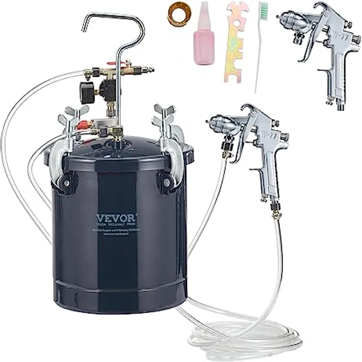 VEVOR Druckbehälter 10 L, Sprühfarbe Drucktopf mit 60 psi, zwei Spritzpistolen (1,5 mm & 4 mm), Druckregelung und verbesserte Abdichtung, Φ 52 x 32 cm – Bild 1