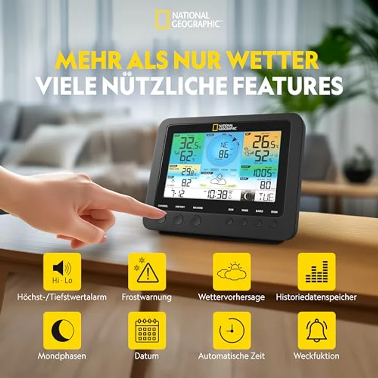 National Wetterstation, 7-in-1 mit WIFI, Farbdisplay, kompakt, Weiss/Schwarz – Bild 5