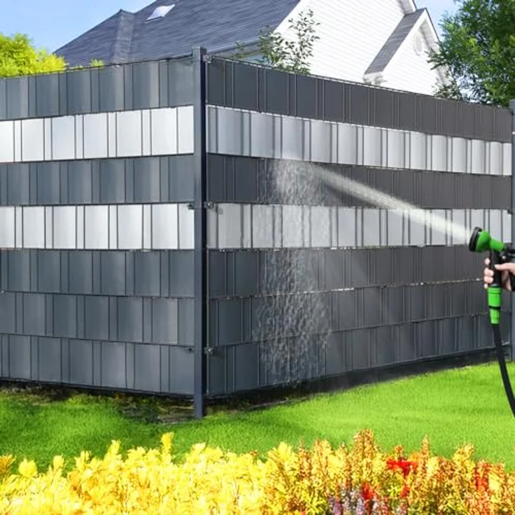 VOUNOT PVC Sichtschutzstreifen für Doppelstabmatten 140m x 19cm, 80 Befestigungsclips, Sichtschutz Zaunfolie für Stabmattenzaun, Gartenzaun, Zaun, Anthrazit – Bild 8