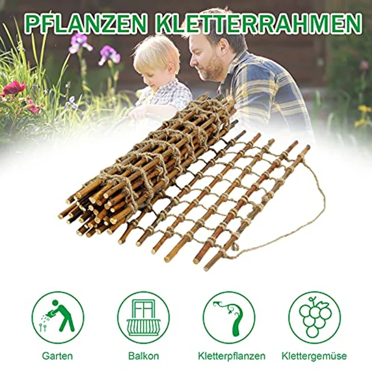 Rankhilfe aus Weide für Kletterpflanzen 30x200 cm | Rankgitter mit Juteschnur aus Holz, Gartenstütze für Pflanzenwachstum und Dekoration, Ranknetz Pflanzennetz Rankleiter - Preisvergleich – Bild 5
