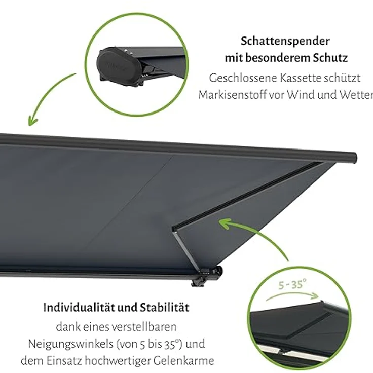 empasa elektrische Vollkassettenmarkise 'Profi' in Anthrazit/Schwarz Metallic, zuverlässiger Sonnenschutz auf Knopfdruck – Bild 5