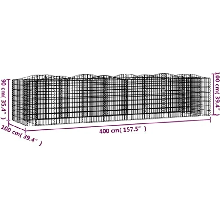 vidaXL Gabionen-Hochbeet mit Hochbogen 400x100x100 cm Verzinktes Eisen – Bild 4