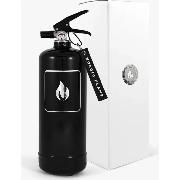 Nordic Flame ABC Pulverfeuerlöscher 2 kg Schwarz – Classic Design mit Wandhalter, ideal für Haushalt, Garage, Büro