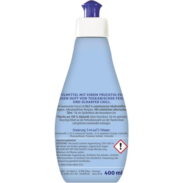 FIT fit Spülmittel Feigen-Blüte & Chili, 400ml hochwirksames Geschirrspülmittel mit sparsamem Verbrauch und hautverträglicher Formel – Bild 2