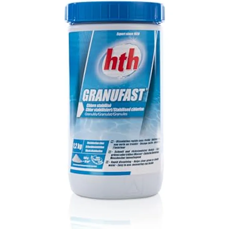 hth GRANUFAST Chlorgranulat 1,2 kg, schnelllösliches Desinfektionsmittel mit 56% verfügbarem Chlor für effektive Schockchlorung