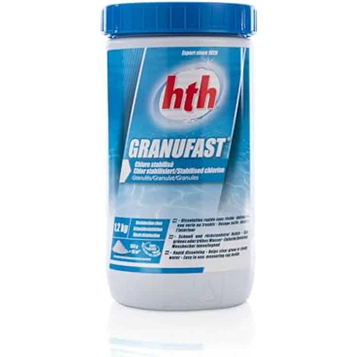 hth GRANUFAST Chlorgranulat 1,2 kg, schnelllösliches Desinfektionsmittel mit 56% verfügbarem Chlor für effektive Schockchlorung – Bild 1