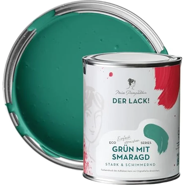 MissPompadour Holzfarbe Grün mit Smaragd, 1L seidenmatte Möbelfarbe für Innen & Außen, hohe Deckkraft und witterungsbeständig – Bild 1