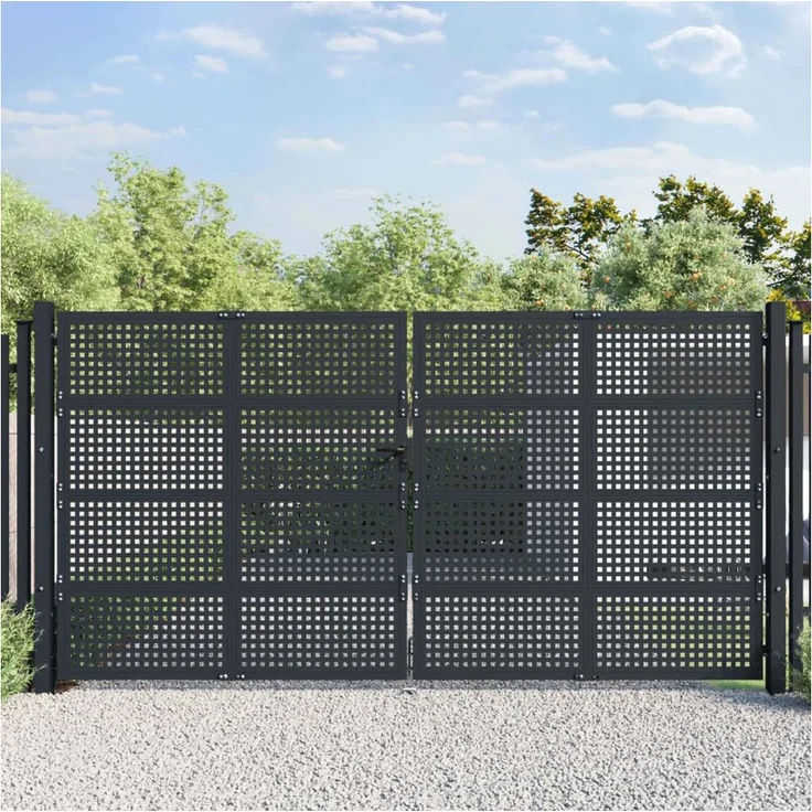 vidaXL Gartentor Stahl in Anthrazit, 400 x 225 cm, abschließbares Design – Bild 1