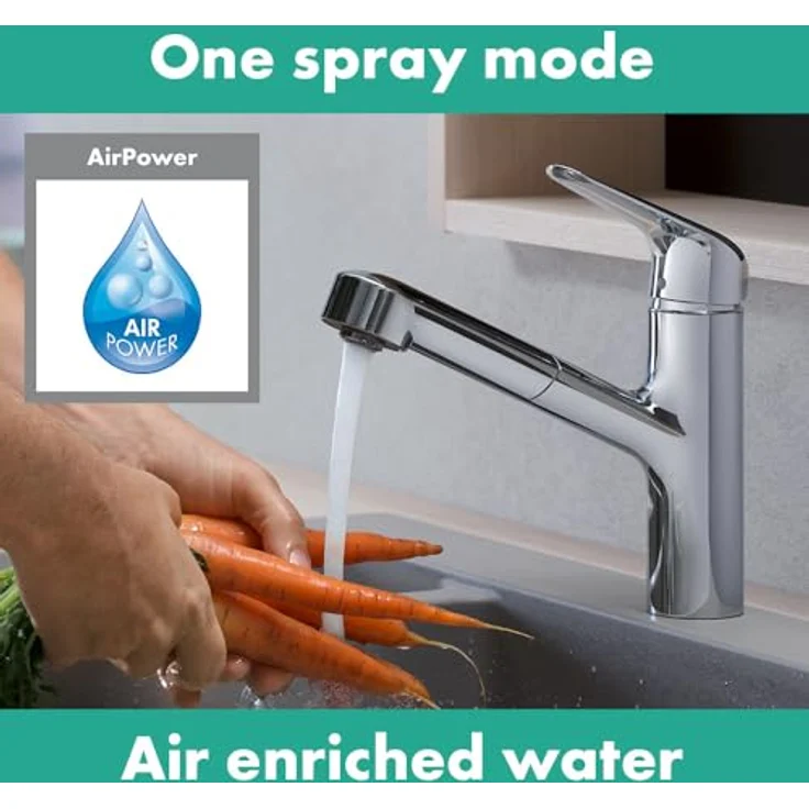 Hansgrohe Focus M42 Einhebel-Küchenmischer 150 1jet mit Ausziehauslauf, Chrom, Schwenkbereich 120°, MagFit Halterung, Quick-Connect Schlauch – Bild 2