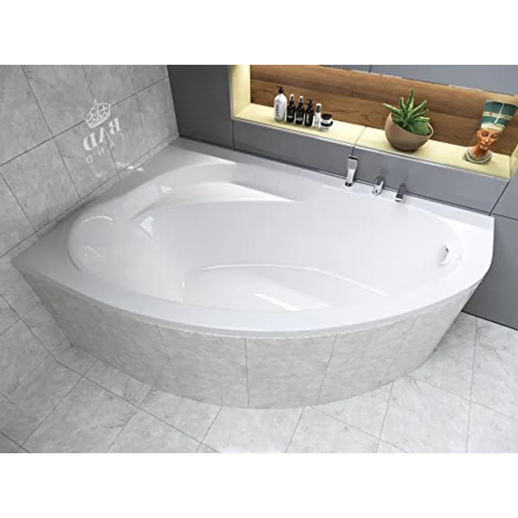 Polimat BADLAND MAREA Eckbadewanne 150x100cm, Weiß Acryl, Komplettset mit Schürze, Füßen und Chrom Automatik Ablaufgarnitur Made in EU – Bild 3