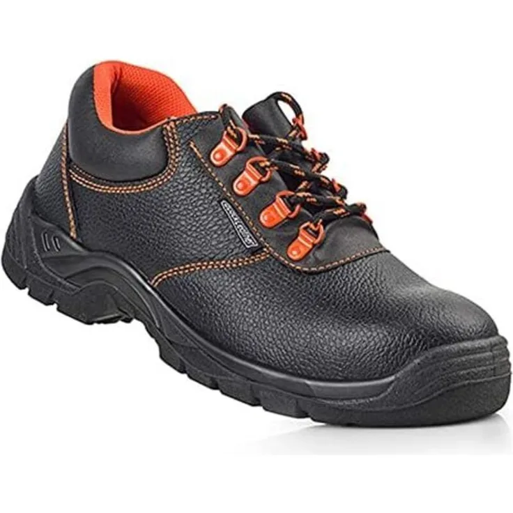 EDM Sicherheitsschuhe S3 SRC, schwarze Leder, Größe 41, maximale Rutschfestigkeit und Metallkappe