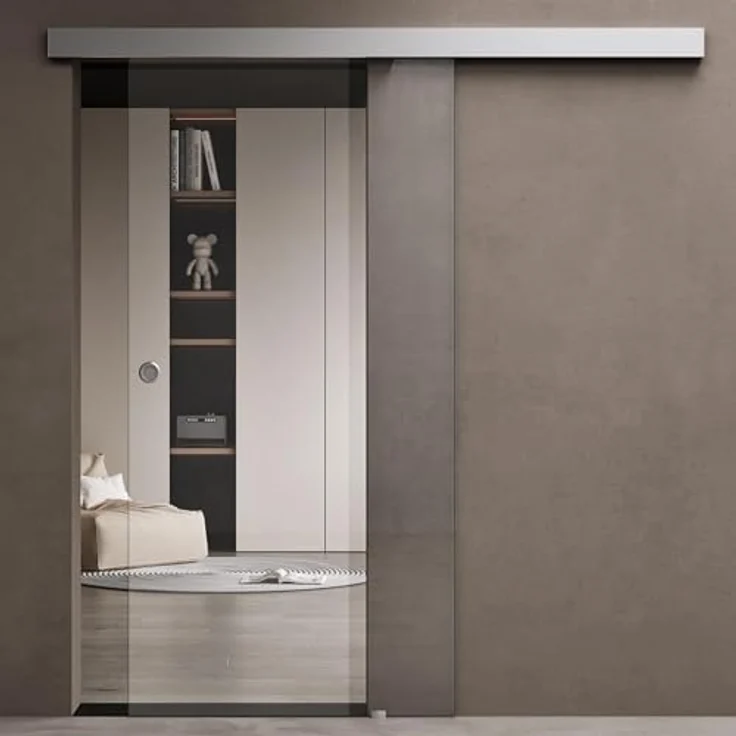 doporro Glasschiebetür Komplettset 90 x 205 cm Klarglas mit Muschelgriff | 15mm Wandabstand | ESG-Sicherheitsglas | Amalfi-plus 19 – Bild 2