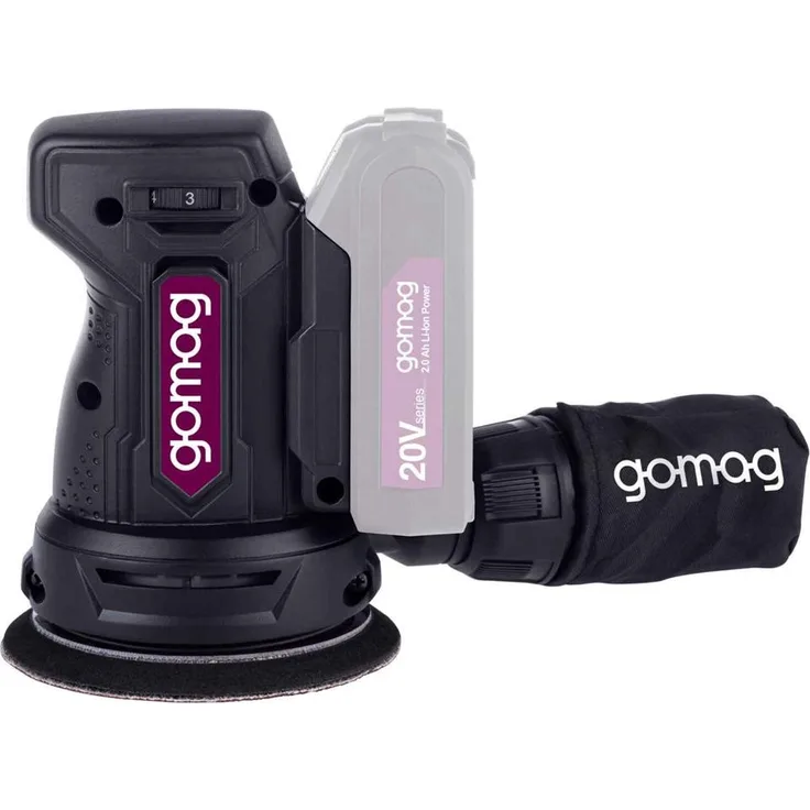 Gomag Akku-Exzenterschleifer GO-EXS125, 12000 - 24000 U/min, 6 tlg. Set mit Schleifblättern, Staubbeutel & Adapter für externe Staubabsaugung
