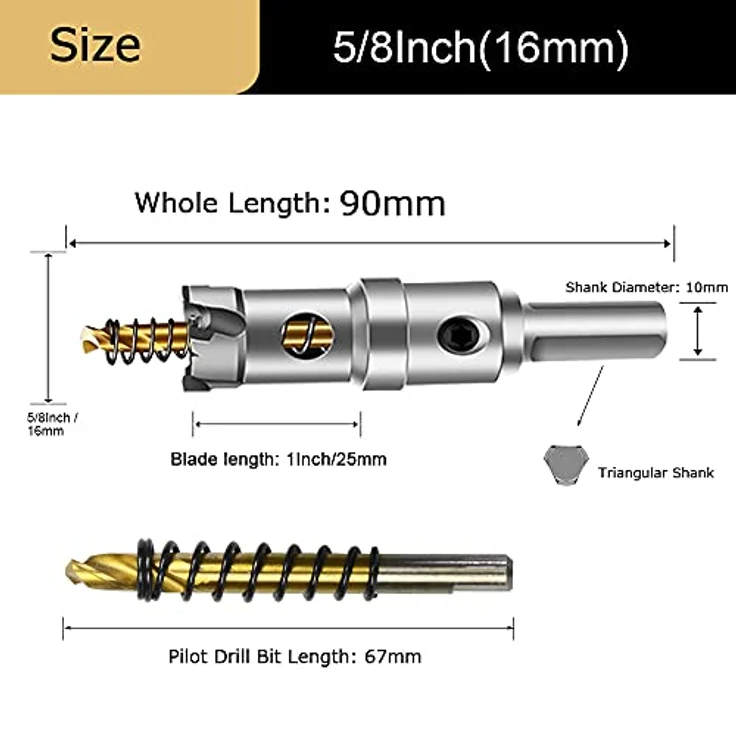 ASNOMY 16mm TCT-Hartmetall-Lochsäge, Präzisions-Bohrer für Edelstahl, Eisen, Holz, Kunststoff, 3 Klingen-Design – Bild 4