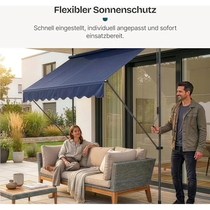Pro.tec - Klemmmarkise 250x120x200-300cm ohne Bohren Dunkelblau – Bild 6
