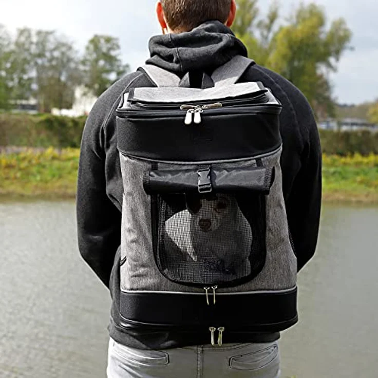 lionto Hunderucksack faltbarer Katzenrucksack Hundetransporttasche Haustiertragetasche, grau/schwarz – Bild 2