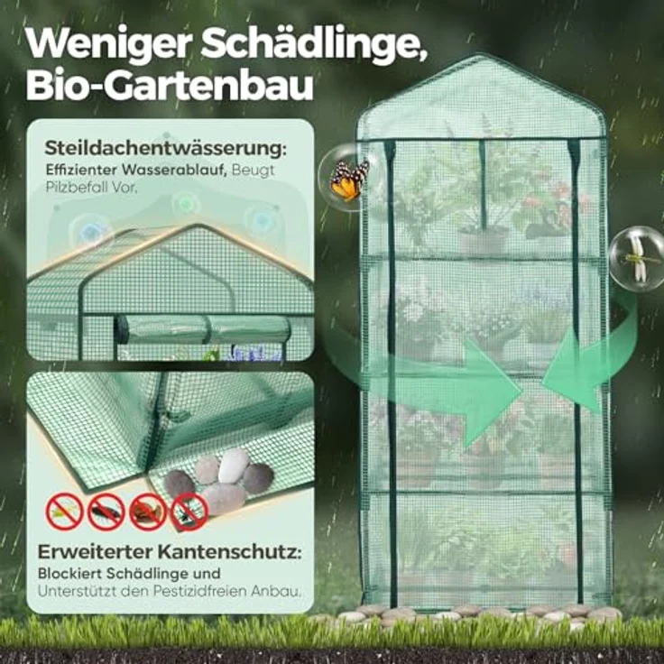 Foliengewächshaus mit 4 Ablagen - Frühbeet, Tomatenhaus, Treibhaus - grün mit braun – Bild 5