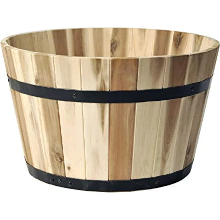 colourliving Pflanzkübel Holz rund 40 cm Holzfass Blumenkübel Blumentopf Natur Akazienholz Pflanztopf