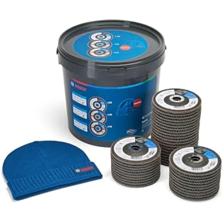 Bosch 40x Fächerschleifscheibe X551 Expert for Metal + Beanie Set (Ø 125 mm, Körnung 40/60/80, M14) - Profi Zubehör für Winkelschleifer, ideal für Metall, Stahl, Gusseisen – Bild 1