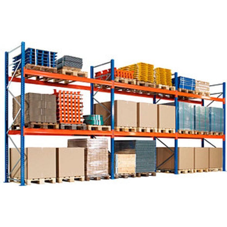 SCHULTE Palettenregal 46825-N, orange, blau, silber, 844,4 x 110,0 x 400,0 cm, hochbelastbar bis 5.287 kg, 3 höhenverstellbare Fachböden