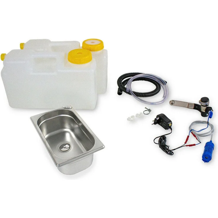 ad-ideen Waschbecken Miniküche Bausatz 230V, Edelstahl, 265x160x100mm, inklusive Wasserpumpe und Zubehör