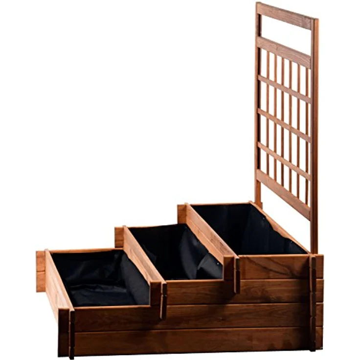 dobar Hochbeet, Drei-EtagenPeru aus Holz mit Spalier Rankgitter: Pflanzkasten Frühbeet Bausatz für Gemüse, braun, 110x88x115 cm, 58185FSC – Bild 3