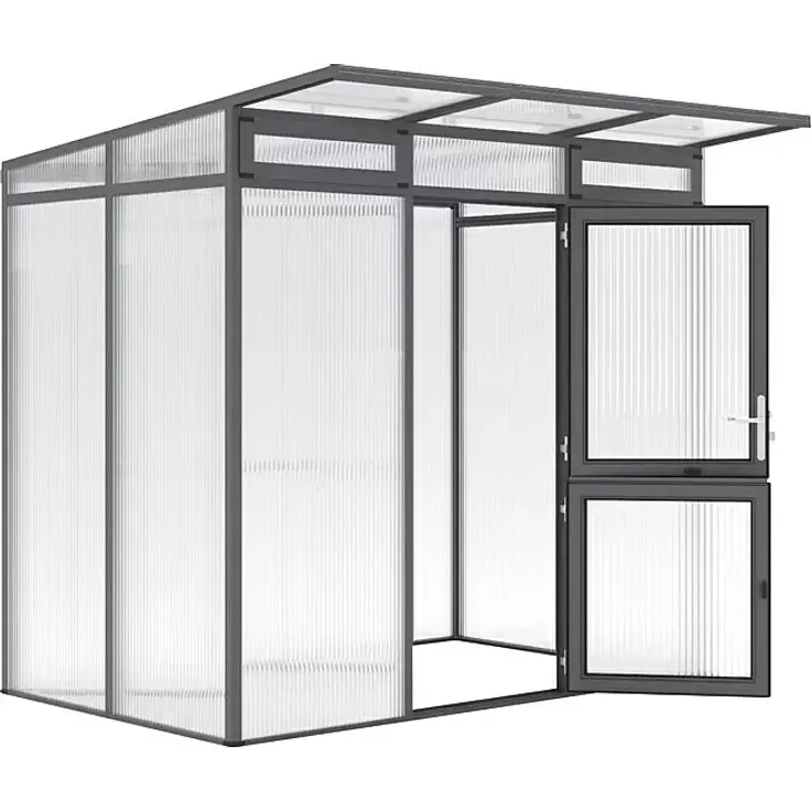KGT Gewächshaus Santini II - small, 233 x 155 cm, Kunststoffwände 16 mm, anthrazit-grau, modernes Pultdach, 2 Aufstellfenster, hohe Schneelast