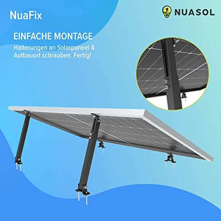 NuaSol Aufständerung Solarmodul Halterung für Balkonkraftwerk Flachdach, verstellbar 15°-30° für 2 Solarpanels, witterungsbeständig, einfache Montage, schwarz – Bild 5
