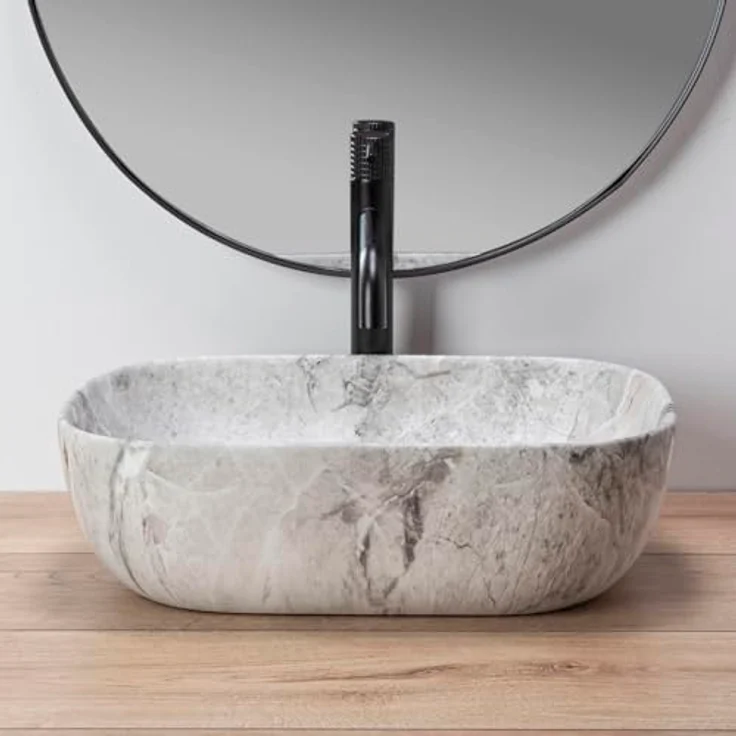 wohnwerk.idee Aufsatzwaschbecken Livia Beige Grey Stone, Naturstein Beton Stein Optik für Qualitätsschätzer – Bild 4