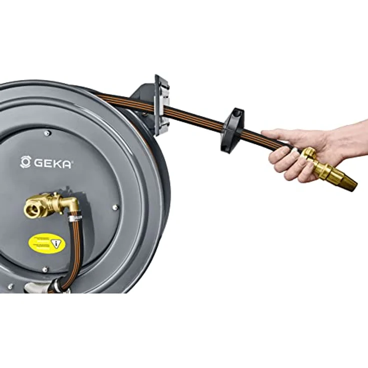 GEKA plus Automatischer Schlauchaufroller PA20GSK (robuster Schlauchaufroller, Stahlkonstruktion, autom. Rückzug, schrittweise Arretierung, mit 15 m Gummi Wasserschlauch) – Bild 5