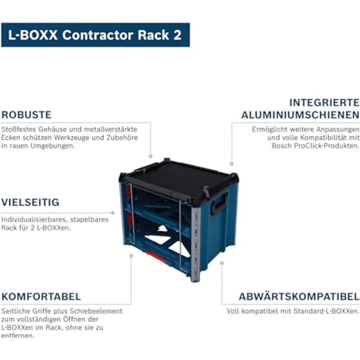 Bosch Professional L-BOXX Contractor Rack 2, robustes und vielseitiges Werkzeugkoffer-Rack für 2 L-BOXXen, stoßfest mit metallverstärkten Ecken – Bild 2