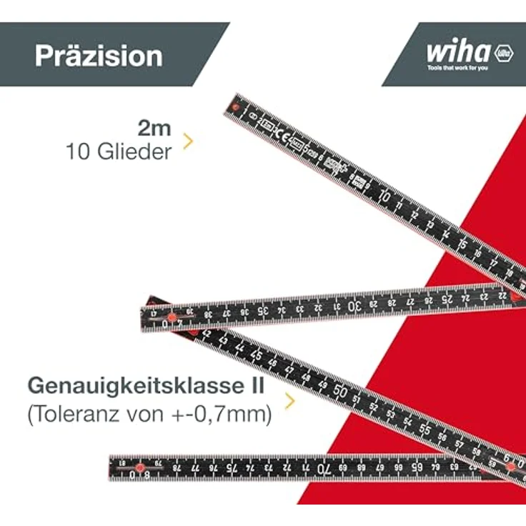 Wiha Gliedermaßstab Longlife® Plus Composite 2 m metrisch, 10 Glieder (37067) rot-schwarz – Bild 2