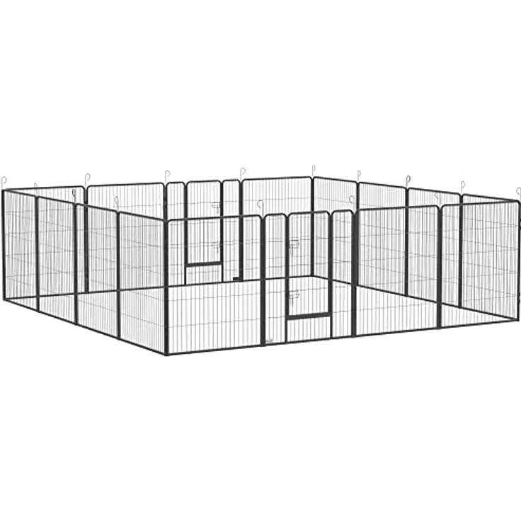 PawHut Welpenauslauf, Welpenlaufstall, Freigehege für Große, Mittlere, Kleine Hunde, Kleintierauslauf, DIY Welpengehege mit Zwei Türen, Stahl, Grau, 320 x 320 x 100 cm – Bild 1