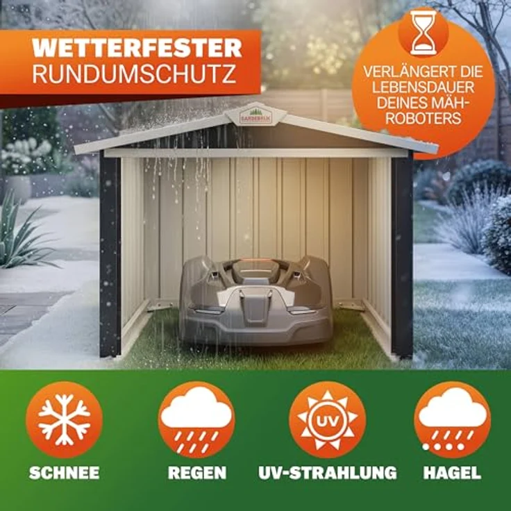 Gardebruk Mähroboter Garage Metall Wetterbeständig Kabelführung 4x Erdanker Carport Rasen Garten 4251776601908 – Bild 6
