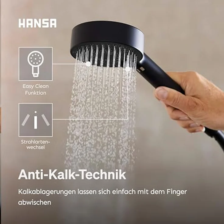 Hansa Basicjet Handbrause, 3-strahlig schwarz matt, Eco-Durchfluss, Anti-Kalk-Technik, Ø 95 mm – Bild 3