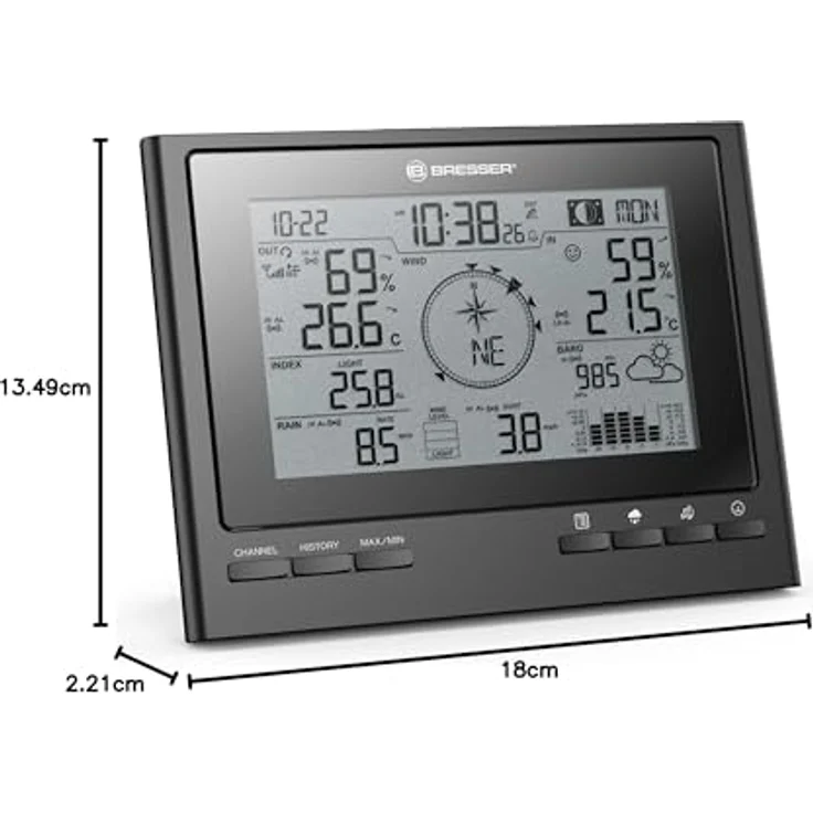 Bresser Funkwetterstation 7-in-1 ClimateScout, Wetterstation mit Aussensensor für Temperatur, Luftfeuchtigkeit, Wind- und Niederschlagsmessung, Schwarz – Bild 10