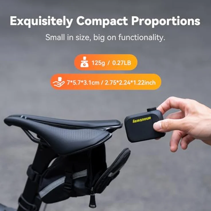 anoutway Tiny Pump AT1 PRO, Mini-Fahrradpumpe elektrisch mit digitalem Manometer, automatische Abschaltung, 2-in-1 Ventil für Mountainbike und Rennrad – Bild 4