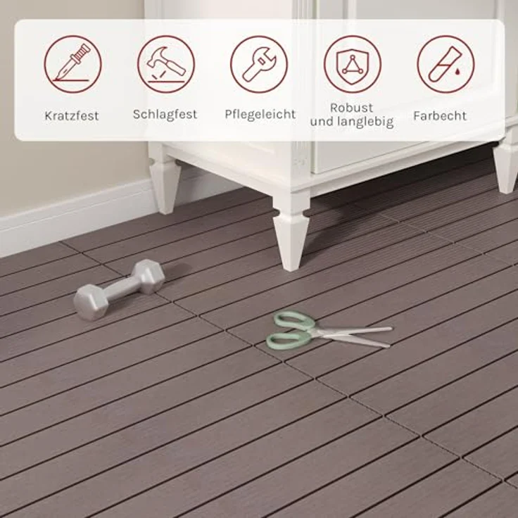 12er-Set WPC Terrassenfliese mit Klicksystem braun – Bild 3