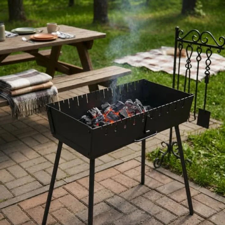 GOROCH Mangal Grill Black Edition für 10 Spieße, Klappbarer Holzkohlegrill aus 2 mm Stahl, ideal für Camping & Outdoor – Bild 8