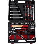 STIER Werkzeugkoffer mit 60-teiligem Werkzeugsortiment, inkl. Umschaltknarre, bestückt mit Hammer, Maulschlüssel, Zange, Schraubendreher, Steckschlüssel, Bitsatz