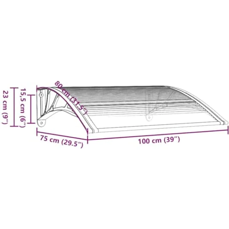 vidaXL Markise Türvordach Schwarz und Transparent 100x75 cm Polycarbonat (1-St) - Wetterfest, stabiler Rahmen, einfache Montage - Preisvergleich – Bild 4