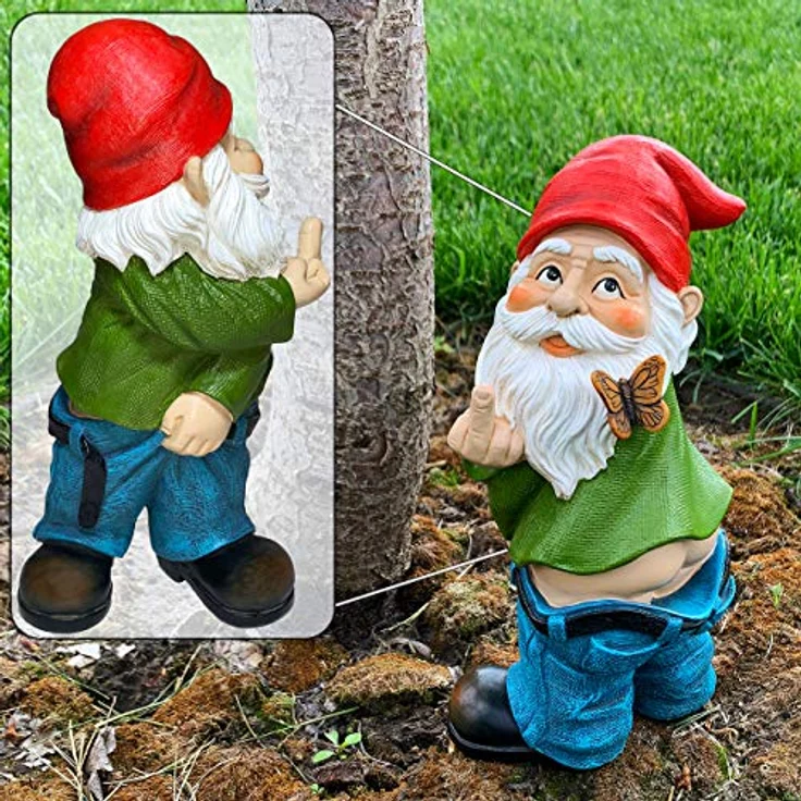 Mood Lab Gartenzwerg Hosen nach unten 24 cm hohe Finger-Statue Rasen Gartenfigur – Bild 3