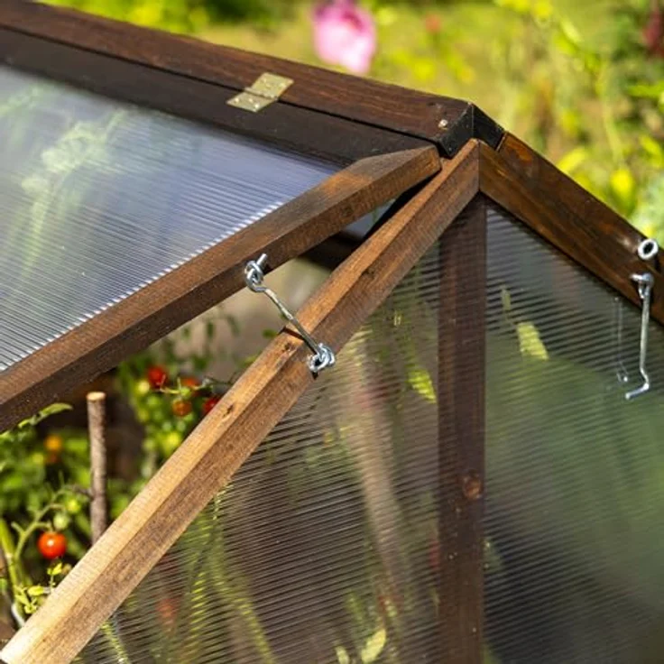 Greenspot Garten-Frühbeet Timber, 120 x 80 x 60 cm, Mini-Gewächshaus aus dunklem Palisander mit öffnender Abdeckung, ideal für Kräuter, Gemüse und Blumen – Bild 7