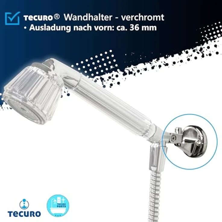 tecuro Brausehalter Wandaufsteckzapfen, verchromt, Ø 10 mm Zapfen, Ausladung 36 mm, inkl. Dübel und Schrauben – Bild 3