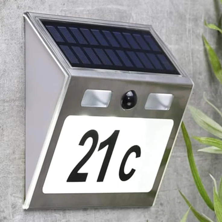 HI Hausnummer Solar LED-beleuchtet Silbern, Stahlgehäuse, 200 Lumen, 5 Lumen Standby-Modus - Preisvergleich – Bild 2