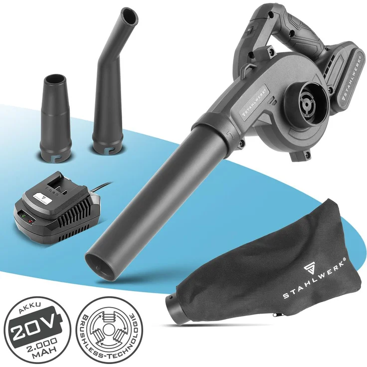 STAHLWERK MAG-20 ST, 2-in-1 Akku-Laubbläser/Staubsauger mit 20 V und 2 Ah, bis zu 98 m/s, kompakt für Garten und Werkstatt