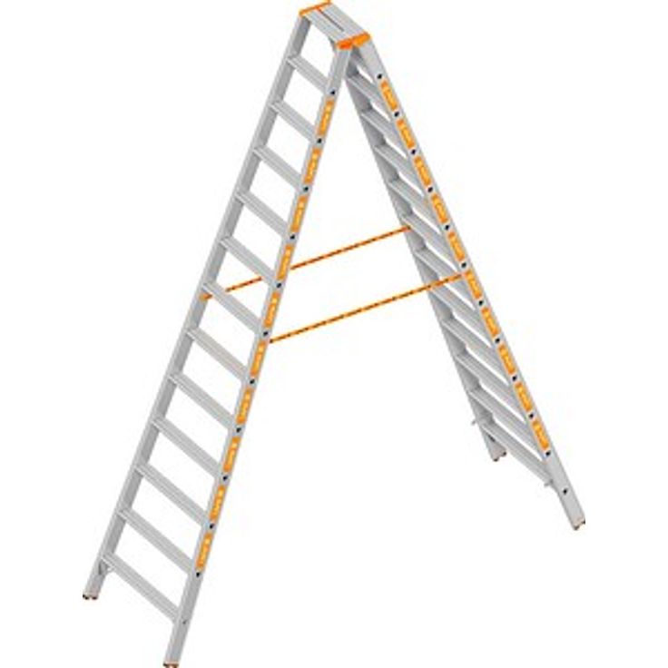 Layher Stehleiter beidseitig TOPIC 1043, Aluminium, 2x 13 Stufen, max. Arbeitshöhe 4,60 m, rutschhemmend R12, Silber, H: 330 cm
